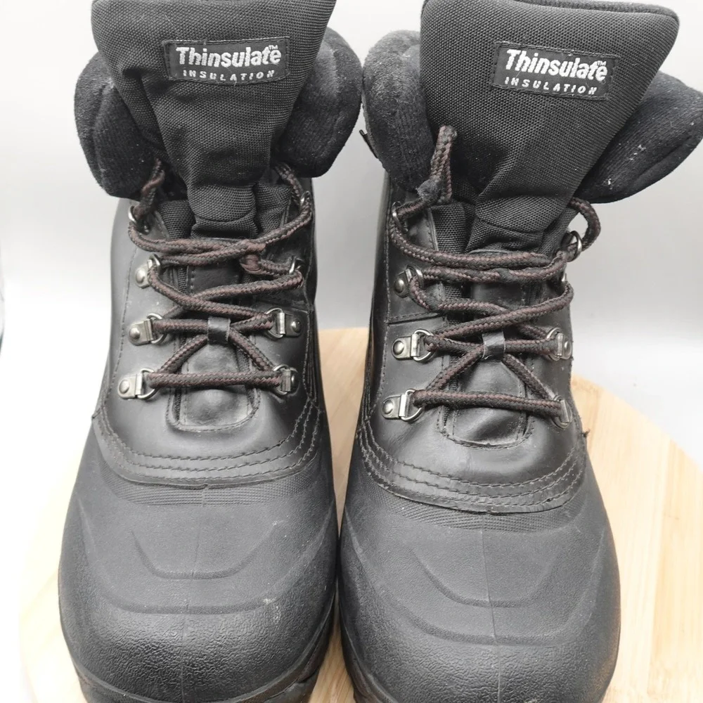 Explorers Boots Mens 11 Thinsulate Insulation Winter Snow Black Leather Flaws